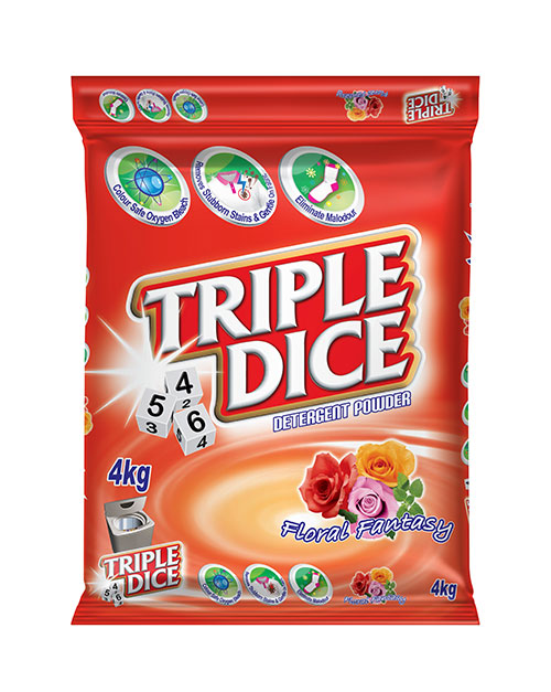 triple dice detergent powder product shot floral fantasy my