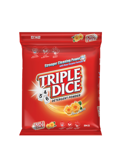 triple dice detergent powder product shot floral fantasy 2kg