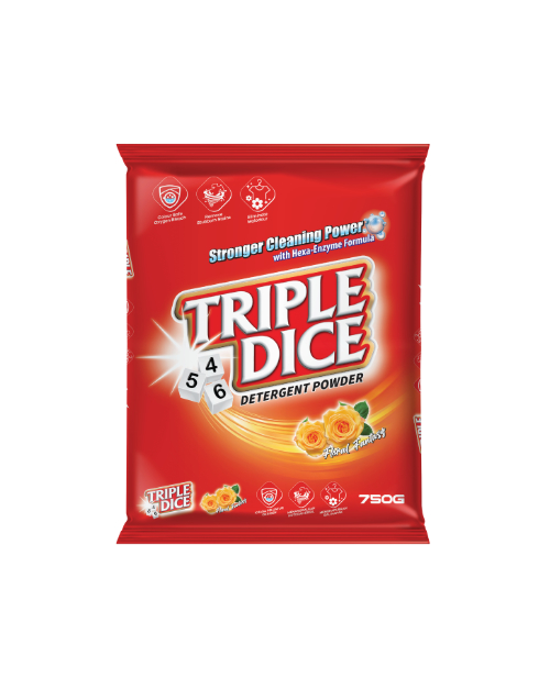 triple dice detergent powder product shot floral fantasy 750gm