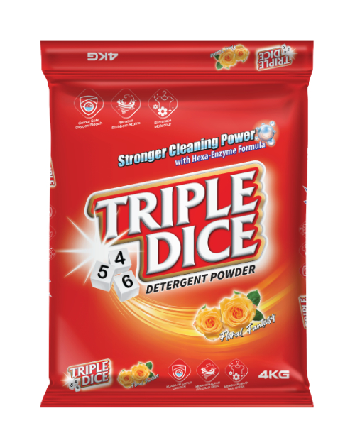 triple dice detergent powder product shot floral fantasy 4kg
