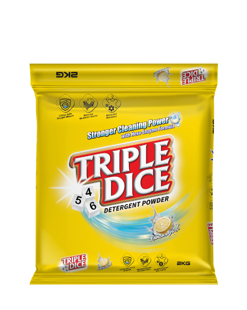 triple dice detergent powder product shot lemon burst 2kg