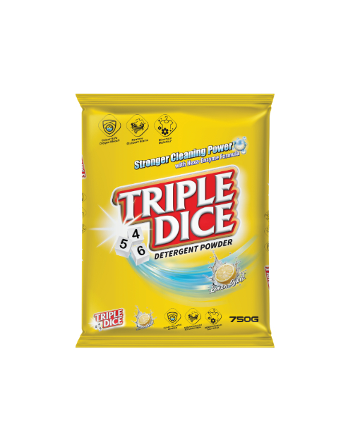 triple dice detergent powder product shot lemon burst 750gm