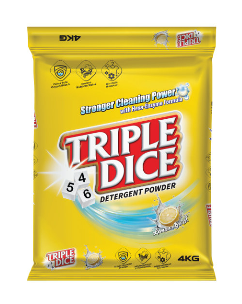 triple dice detergent powder product shot lemon burst 4kg