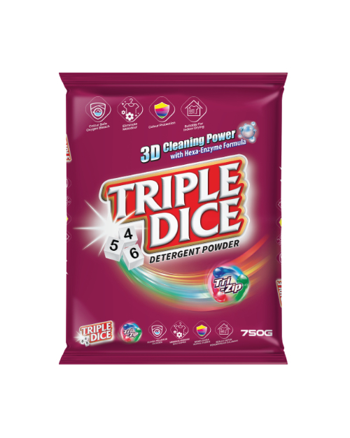triple dice detergent powder product shot tri zip 750gm